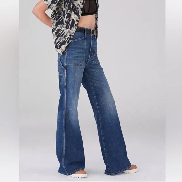 Pilcro Dark Carpenter Wide Leg Jeans - Picture 2 of 11